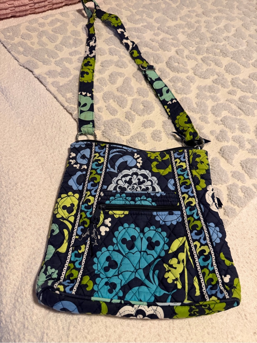 Vera Bradley Navy, Aqua & Lime Quilted Floral Crossbody Bag, retired Disney
